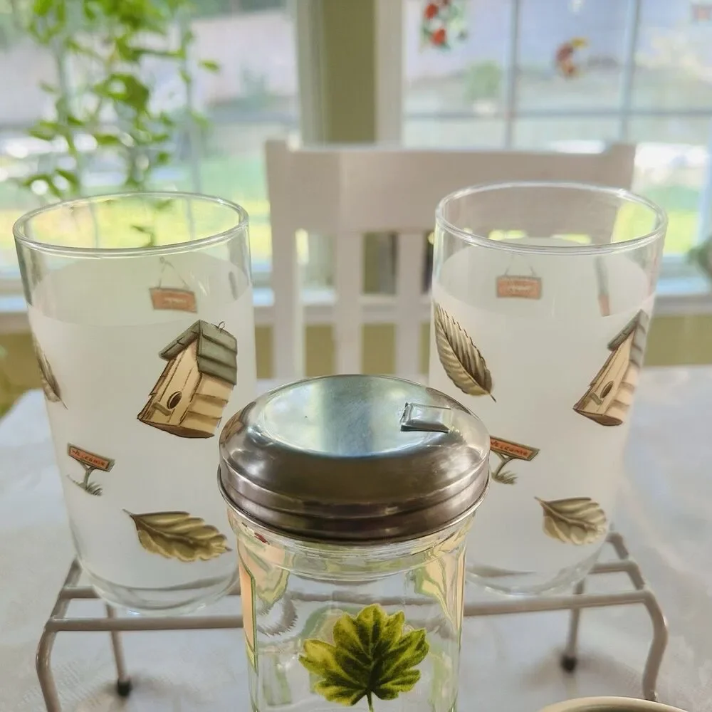 VTG Libbey Pfaltzgraff Naturewood 7pc Glassware Mug Lot Cruet Shaker Pristine